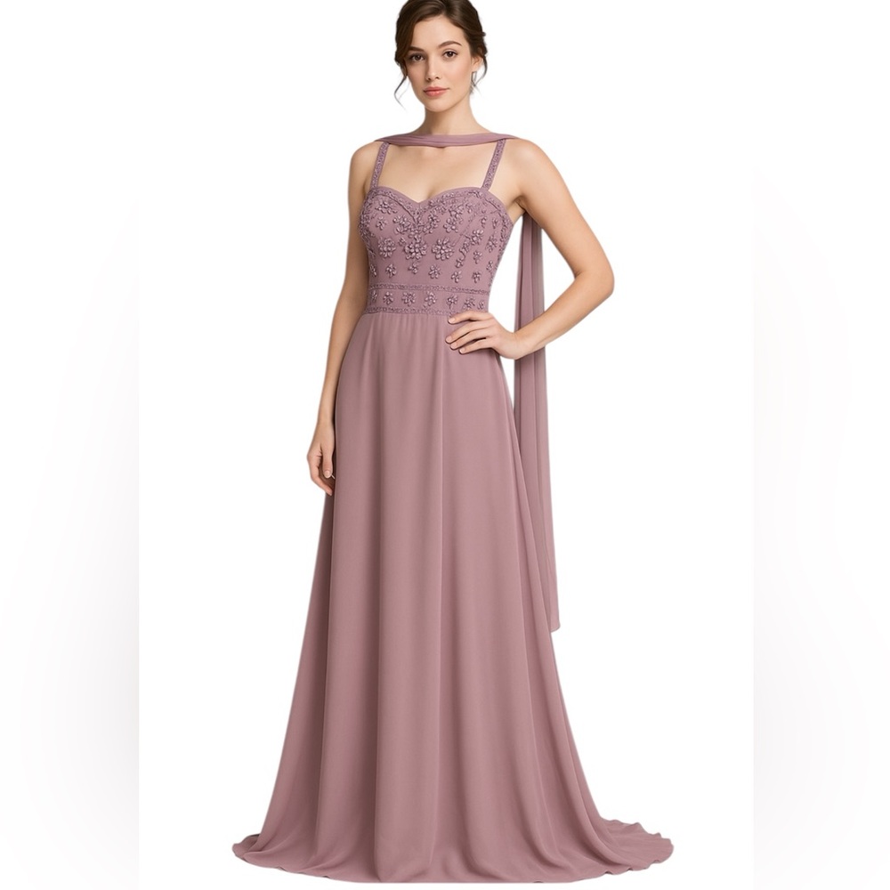 Mikael Aghal beaded ope back maxi formal dress size 8 new